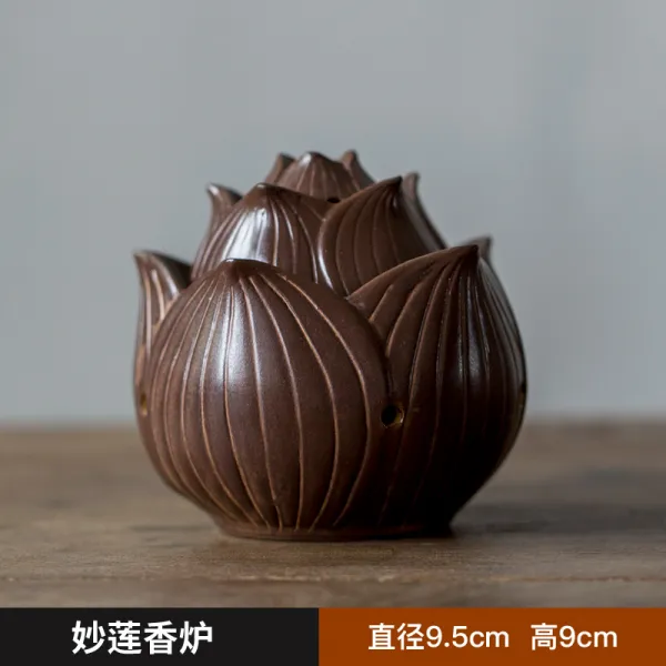 노심초사함 오렌지 유약 브라운 묘련 아로마 도자기 독창적 진열 장식품 반향로 다도 부처님 단향 아케이스 묘련 향초 홀더