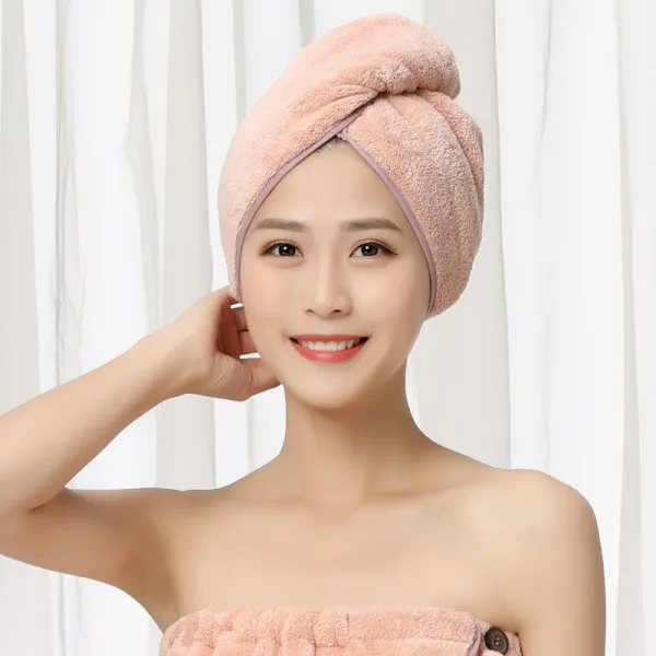 샤워를 마친 가방 머리의 모자 드라이 헤어 캡 남녀 긴 머리 단발 단발머리 수건 닦기 건조 두건, 다듯한 융털 긴모자 산호 핑크