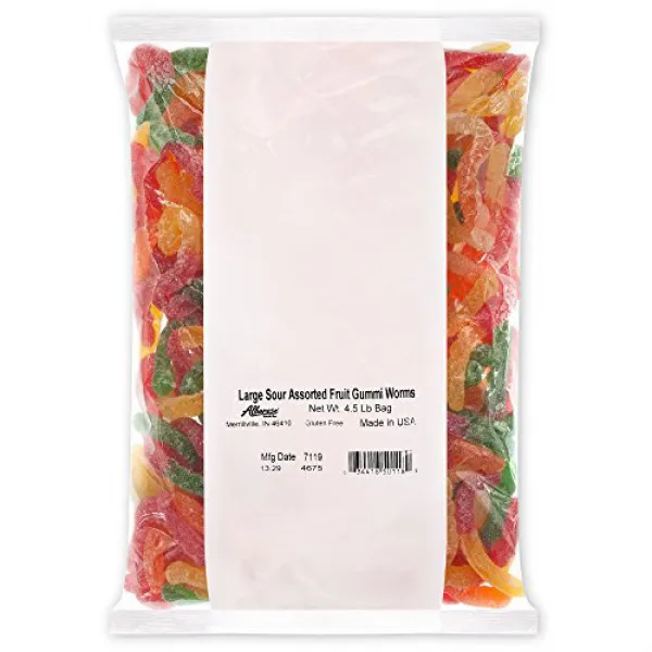 Albanese Candy Large Sour Assorted Fruit Gummi Worms 4.5 Pound Bag 알바니아어 사탕 대형 사워 모듬 과일 군비 벌레 20, 1