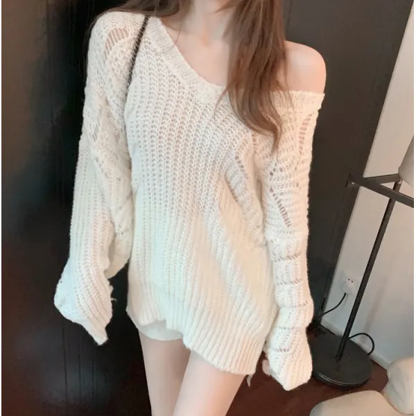 루아즈 순간포착nt 브이넥 여리핏 니트 티셔츠
