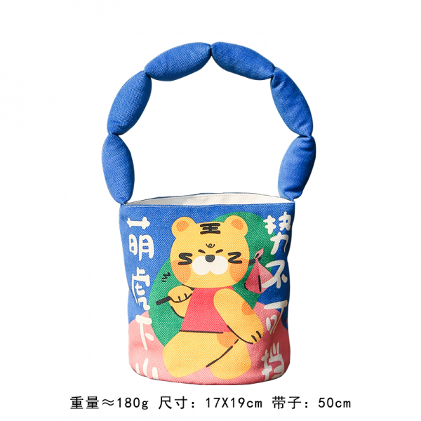버킷숄더백 2022 신 핫한 여성가방 큐트 토트 버켓백 애니메이션 손잡이 캔버스천 주머니 스타일리쉬 4685377095, 맹호 산을 내려가다 쌀 낟알 솜털 손, 기타