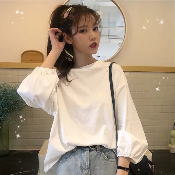 style시대 여성 벌룬 소매 숏 학생 티셔츠 M047 긴팔