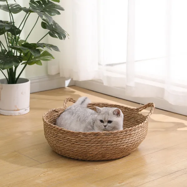 고양이 돗자리를 짜다 고양이 쿠션 온도를 낮추다 고양이 쿠션 소형 중형 애완동물 얼음 쿠션 개 쿠션, 미디엄 사이즈 42*13cm, 옥수수 껍질 고양이 귀 모양