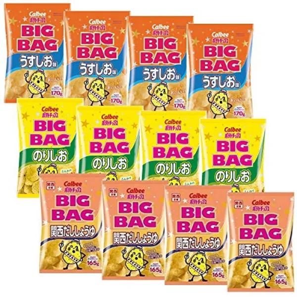 가루비 감자칩 BIGBAG 칸사이 이고 간장 165gx4 포 얇은 맛 170gx4 포 (풀/모범/직경)해초염 170gx4 포먹어 비교 세트, 본문참고