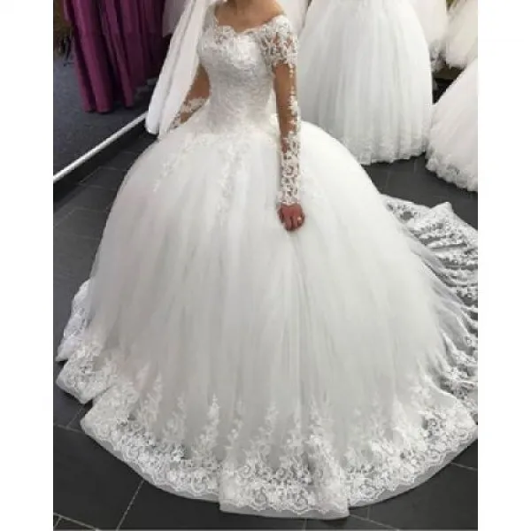  해외 로브 드 Mariee 우아한 긴 소매 웨딩 드레스 레이스 볼 가운 Tulle 공주 레바논 웨딩 드레스 플러스 크기
