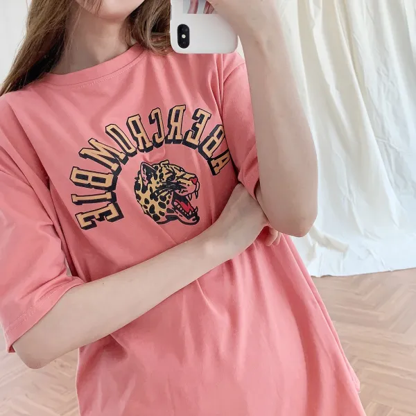 24데이즈 빅사이즈 여성 여름 어흥 프린팅 루즈핏 반팔 티셔츠