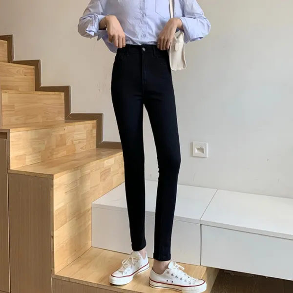 AJELLA 여자 블랙진 흑청바지 블랙 디스트로이드 팬츠 가을 스키니 하이웨이스