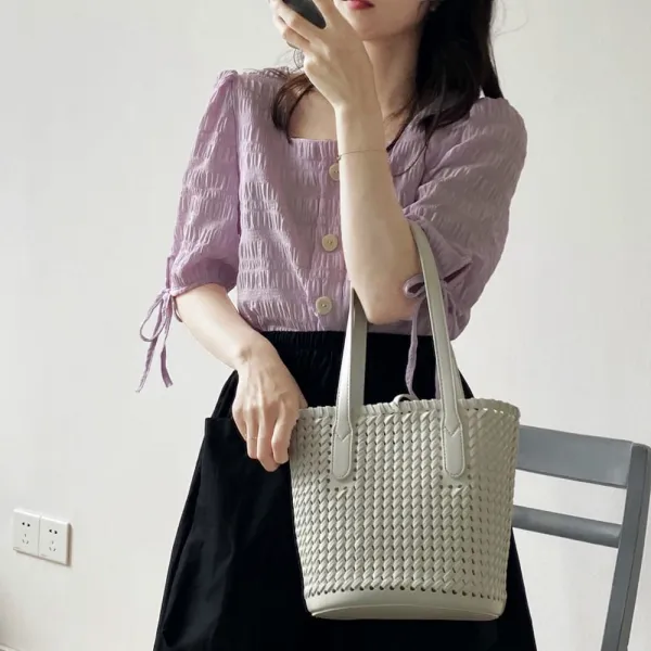 위파인더 섣달 그믐날의 루즈한 벌룬소매 블라우스 여봄 한국판 날씬해 보이는 화이트 칼라 상의 81