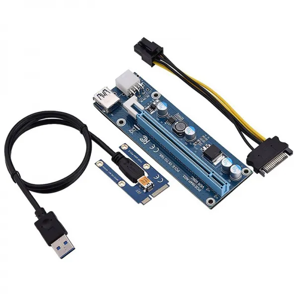 광업을위한 SATA 전원 케이블-GPU 코드 라이저 어댑터 - 에테 리움 광산에 MOLEX와 16X 라이저 어댑터 PCI-E 1X, 푸른, 하나