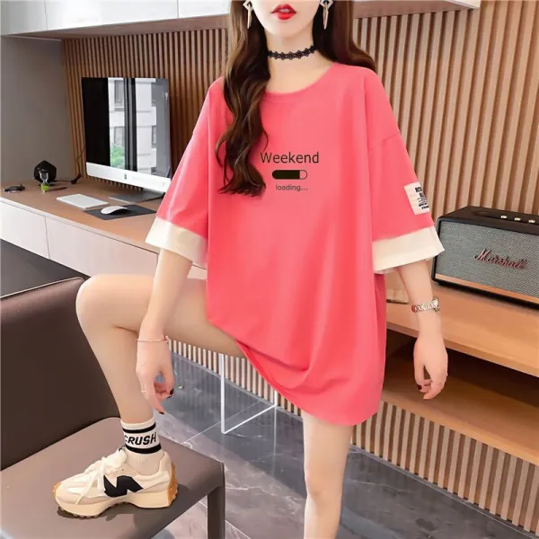 박시반팔티 유행 Cec 인싸템 페이크투피스 빅사이즈 여성의류 뚱뚱한 하프기장 여름옷 상의 4838868383