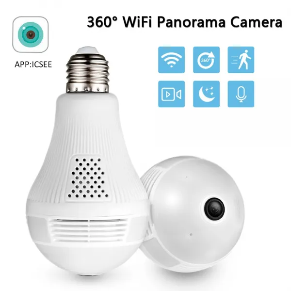 CCTV 1080P 360 파노라믹 IP카메라 와이파이 홈시큐리티 무선 감시망 피쉬아이 네트워크 입캠 전구등 카메라 ICSEE감시카메라, 01 1080P Camera only