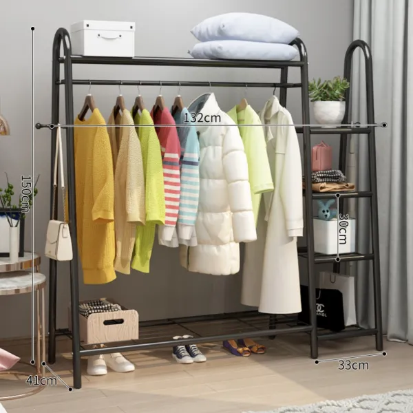 행거 옷걸이수납 선반행거 이동식행거 철제행거, 132cm-블랙[상하 멀티+의류 후크]