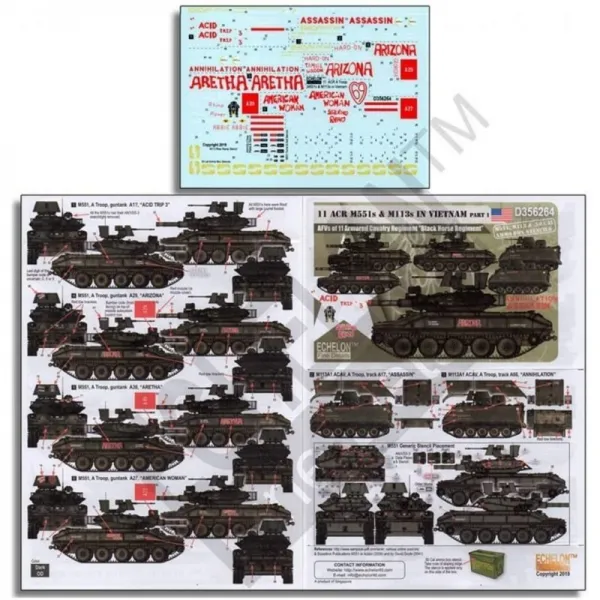 쉴론 1/35 미군 베트남 전쟁에서 제 11 기갑 기병 연대 소속의 M551과 M113 (1 부) 프라 모델 용 데칼 D3