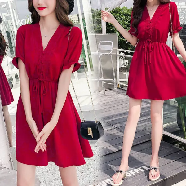 프로젝트브이 여름 린넨 니트 쉬폰 뷔스티에 브이넥 랩 하객 원피스8 H