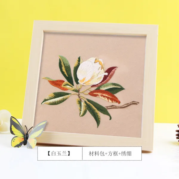 자수도안 diy수공예제작 초보자 수예품 재료가방 고풍 리본 SUXIU, T06-백옥 블루(재료가방+십자수틀+그림액사)