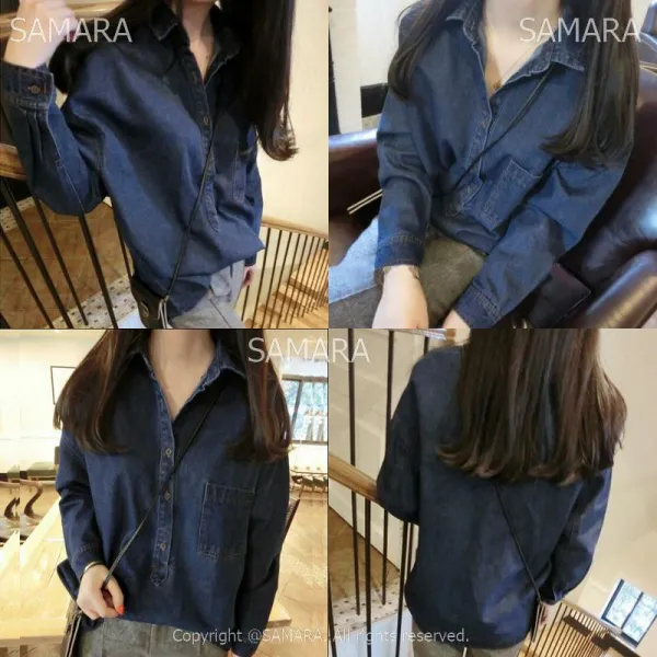 Qterra 특허브랜드 데님 가을 빈티지 여성 루즈핏 셔츠