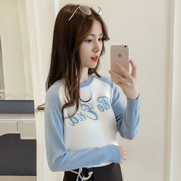 벨라루티 캠퍼스룩 데일리 자수 레터링 나그랑 니트 티셔츠