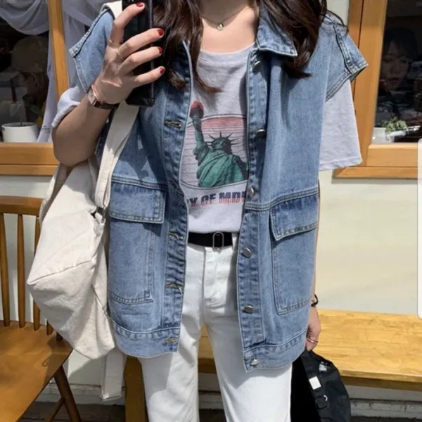 보라 나그랑 청조끼 조끼 데님조끼 박시청조끼