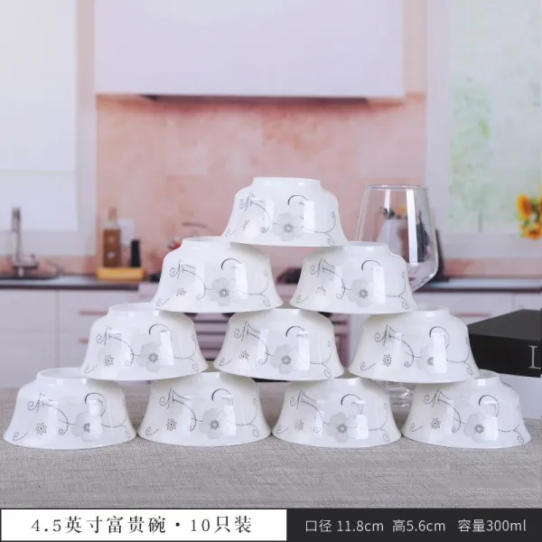 그릇 식사 가정용 도자기 골자기 찌개면 쌀밥 45 인치 믹스 10 개개의, 45 인치 부귀 그릇 각시 서덜취 1