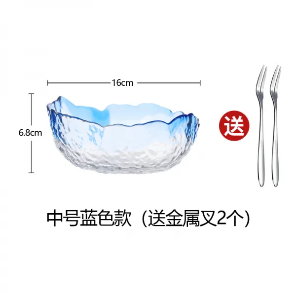 투명 유리샐러드볼 가정용 노르딕 독창적 금색과 개성을 묘사하다 디저트 그릇 아침공기, 블루 유리 볼 중간사이즈 1개  2포