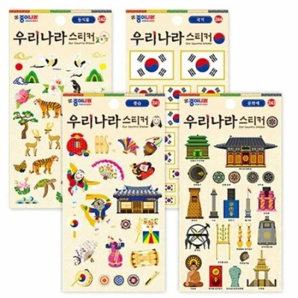 접합제 풀 우리 나라 스티커 4종 15개 1세트, SM:풍습