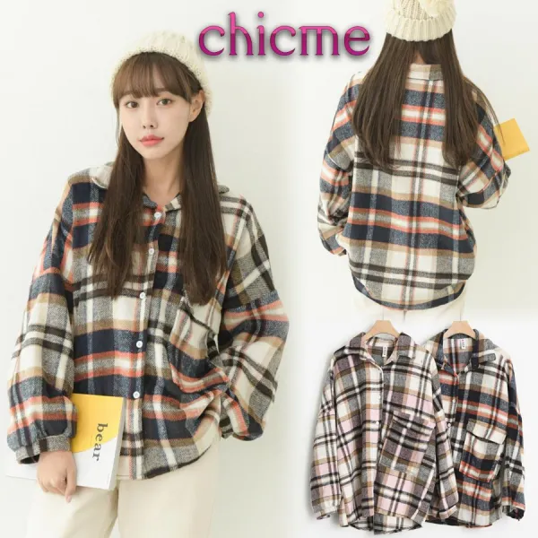 Chicme 시크미 여성 루즈핏 체크 면 셔츠 남방