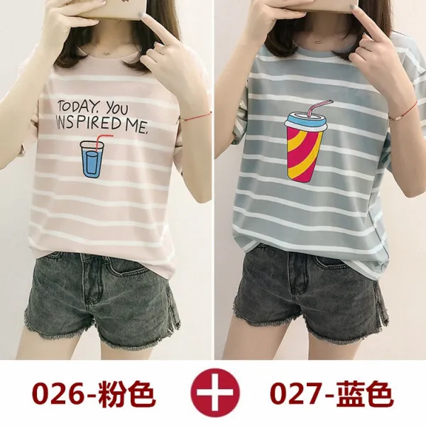 맥걸리나 면반팔티셔츠 코튼반팔티셔츠 동년배 봄 여름 숏 중학교 소녀 순면티셔츠 상의