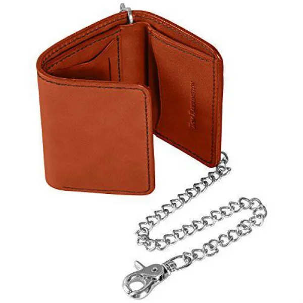 삼중 가죽 지갑 굴레 가죽 20 개의 체인 포함 코냑 Tri-Fold Leather Wal