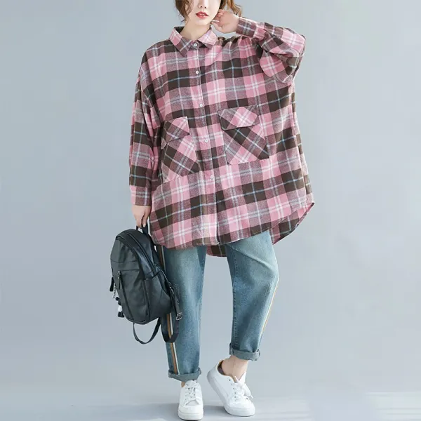 더블샵 큰언니 빅사이즈 체크무의 롱셔츠남방 셔츠