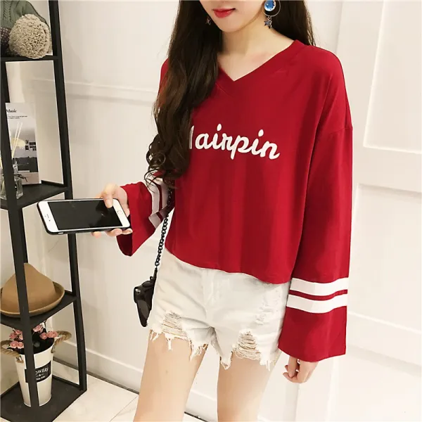 저렴한 Chic 올가을 나태 2018 트랙 울짱 긴팔 티셔츠 여