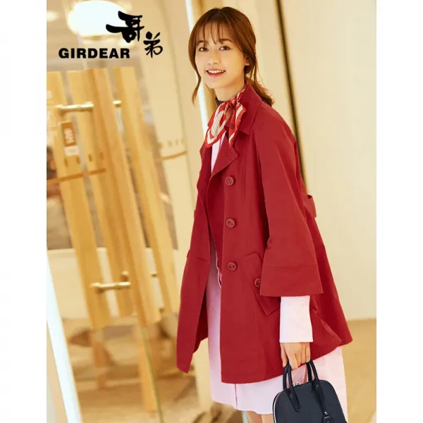 남동생 여성복 2020 봄 여름 A 타 입 더 블 버튼 에 9 부 소매 트 렌치 코트 여자 8400035 레 드 L (4 호)