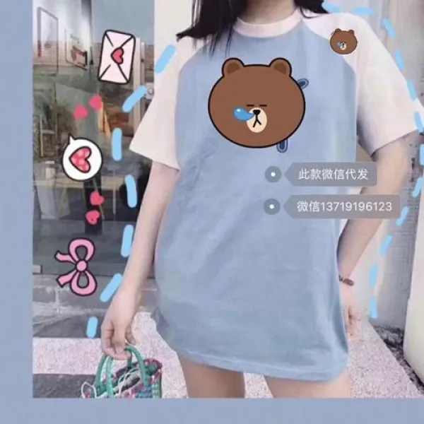 데일리 커플룩 폭발적인 헤어 롤빵 페가수스 바느질 슬리브 사이즈 로고 반팔 여성 코튼 캐주얼 커플 티셔츠 남자의 거리 카드
