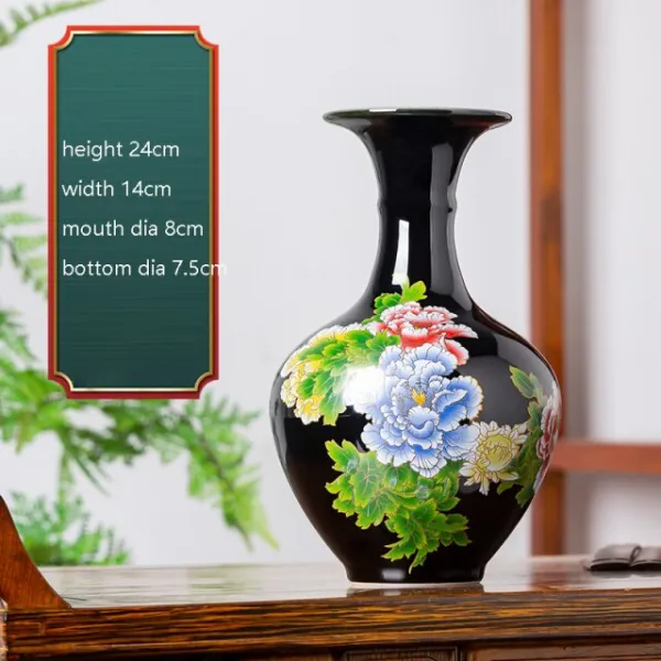 자게화병 Jingdezhen 급격히 유약 블랙 세라믹 꽃병 로터스 패턴 현대 홈 앉아 룸 장식품, j