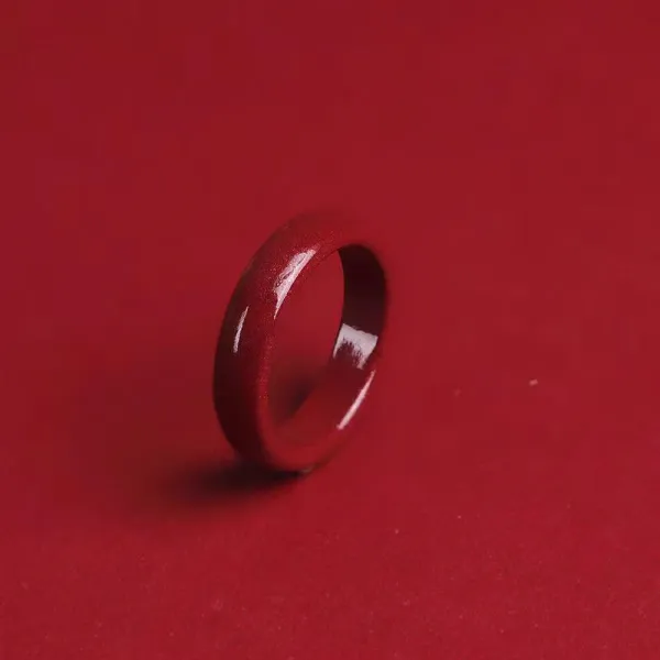 액막이 부정풀이 천연 경면주사반지 액운제거 소원 반지 심플링, 20mm