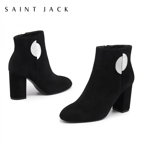 성스럽다 쌓이다 겨울 가을 여자 리얼가죽 스웨이드 숏부츠 메탈 둥근코 청키