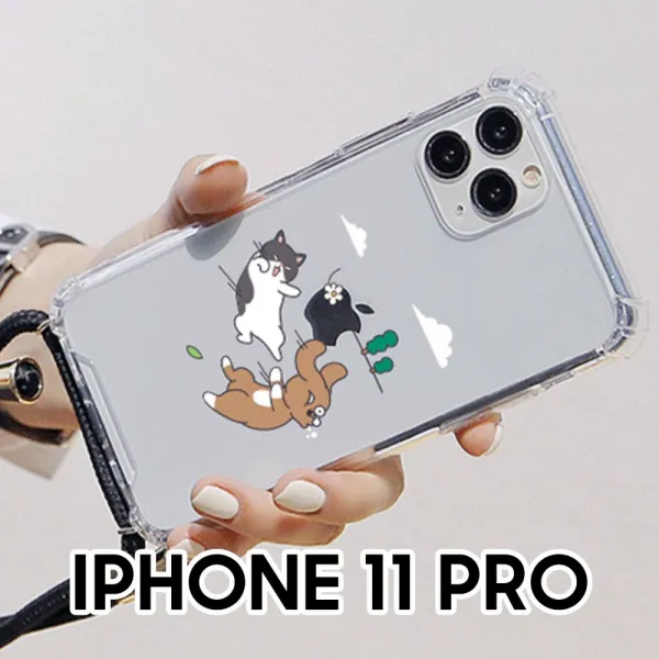 휴대용 액션냥이댕이 아이폰11 Pro 폰스트랩 젤하드케이스~~