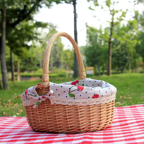 라탄 등나무 원목 바구니 사각 바구니 시장 바구니 야외 피크닉 바구니 등나무 정원인스 부티크 버드 나 단일옵션 로그 미달 + 체리 라이닝