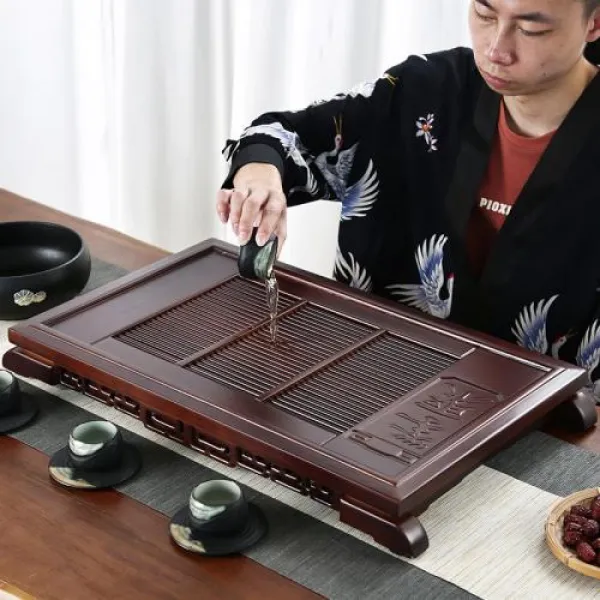 다반 차판 가정용 궁푸차 빅 대나무 건조하다 차를 달이다 티 바다 심플 저수식 물빠짐 트레이, 호두색 티 차를 모으다 접시/