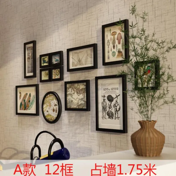 원목액자 실목 사진벽 모던심플 사진 벽조합 배경벽 가구 사진액자 인테리어 벽걸이 창의적 C02 A타입전체적 블랙프레임 마음을 보내 