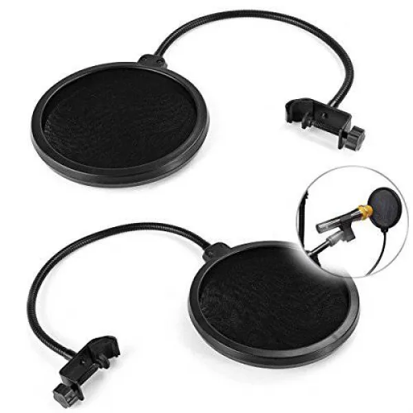 2 Pack Pop Filters 스크린 쉴드 윈드 스크린 360도 탄력적 인 안정 팔이있, 상세내용참조