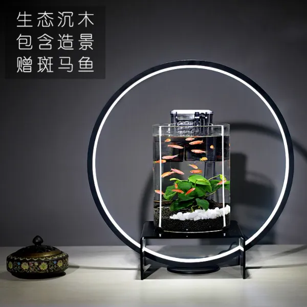 360도 LED 아크릴 받침 테라리움 식물성장등 사각형, 원형 프레임 침목(조경, 물고기 포함)