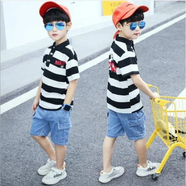 꿀순이옷장 남아melo스트라이프티+청반바지세트 바지세트