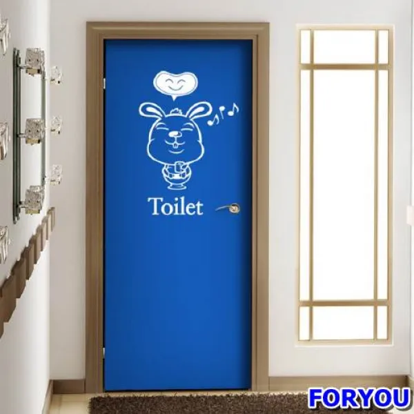 Foryou 리폼시트 문시트 문스티커 리폼시트커 인테리어시트지 볼일보는토끼 화장실표시 방문시트지 시트지 방문 리폼, 레드-A타입-힘주는토끼