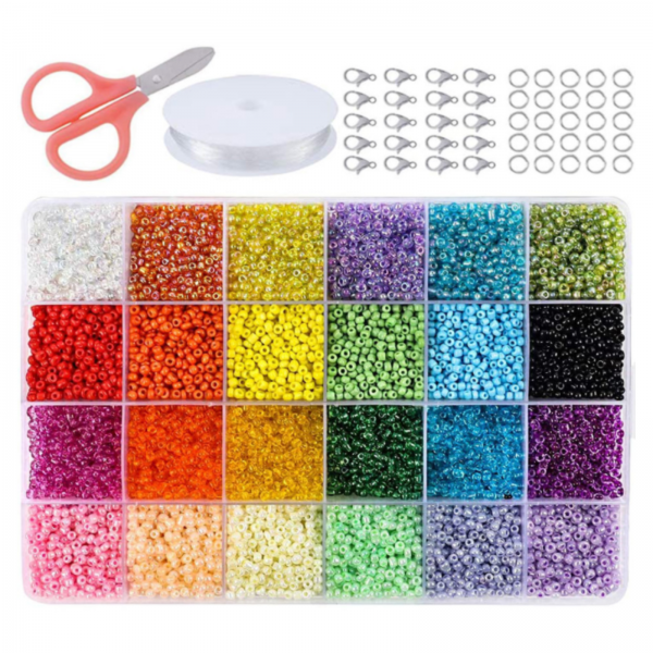 리니팜 24칸 5종 혼합 시드비즈 세트 랍스터고리 반지 팔찌 마스크 목걸이줄 스트랩 키링 만들기 비즈공예재료 키트 악세사리부자재 5종혼합 3mm