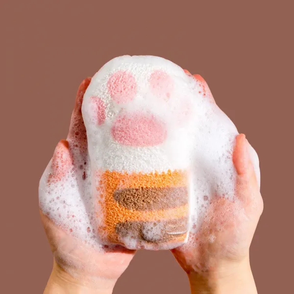 핑크스톰 캐릭터 고양이 솜방망이 샤워 목욕 타올 바디 스폰지 브러쉬, 1개, 치즈