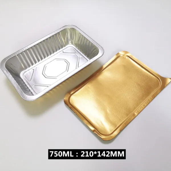 일회용도시락 100세트 750ml일회용 배달 은박지 포장용기 럭셔리 알루미늄박 테이크아웃케이스 포장, 1개, T01-750ml복직+금 알루미늄박 커버(100세트)봉인해야 함 입구기