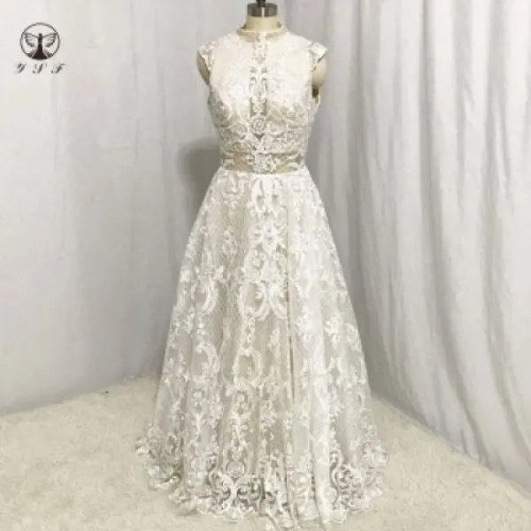 [해외] 섹시한 Vestidos 드 Novias 폭락 V 목 Appliqued 레이스 페르시 민소매 라인 레이스 웨딩 드레스