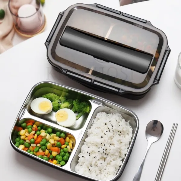 kirahosi 직장인 도식락통 식판 혼밥 도시락 혼밥족 밥통 피크닉 런치박스 58 MW +덧신 증정 DJ441jdw, 1, 블랙 4칸 (1000ML)
