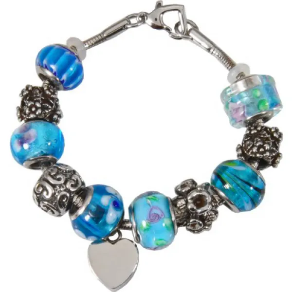 Memorial Gallery Celestial Blue Remembrance Bead Pet Heart Urn Charm Bracelet 8” 기념 갤러리 천상의 푸른 기념비 1