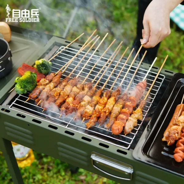 프리랜서 군인 야외 군공 바 베 큐 대 숯불 가정용 바 베 큐 화로 구 이 생선 구 이 쫄 깃 무연탄 화로 숯 바 비 큐 박스 스 테 인 리 스 스틸 바 비 큐 대 실외 바 비 큐 장비 숯불 오븐 1 + 숯불 판 + 그 릴 + 부품